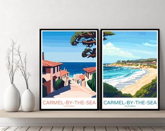 Carmel-by-the-Sea California Poster Travel Print Carmel Monterey Canvas Wall Poster Cityscape Designer Gift United States Illustration Decor