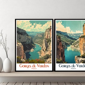 Gorges du Verdon France Poster Travel France Gorges du Verdon Print Canvas Poster Cityscape Wall Art Designer Posters France Illustration