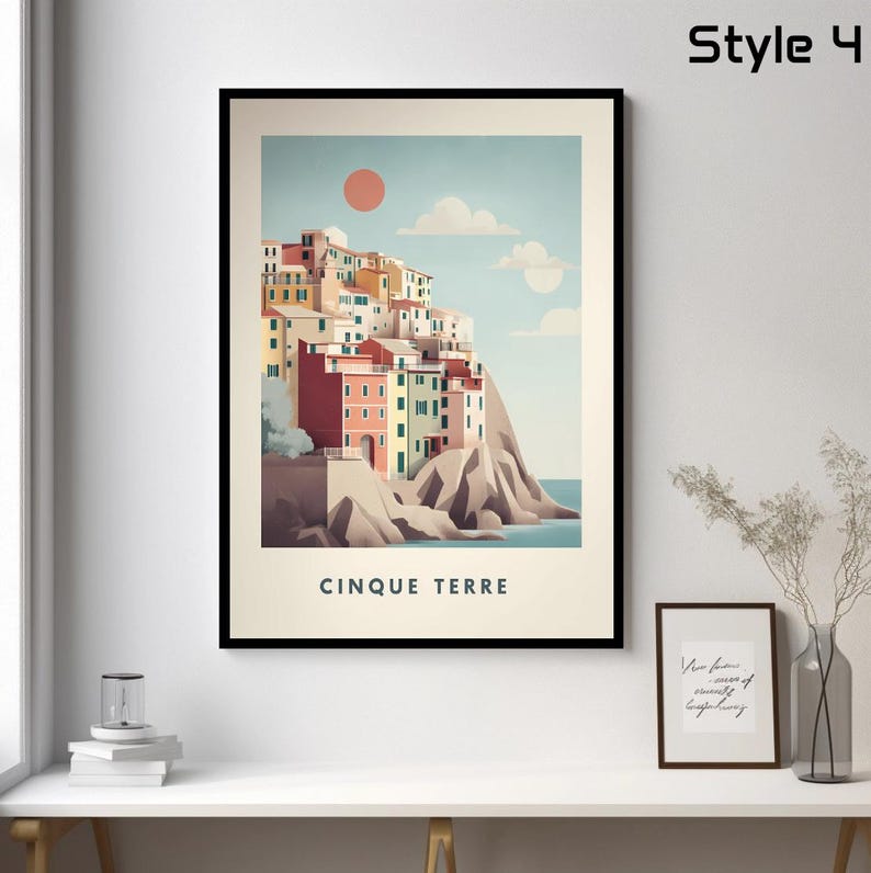 Cinque Terre Italy Retro Travel Poster | Vintage Coastal Wall Art ...