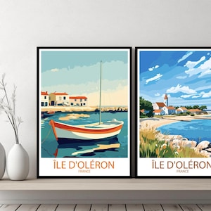 Póster de la isla de Oléron, Francia, impresión de viaje, isla de Oléron, costa atlántica, lienzo, póster de pared, paisaje urbano, regalo de diseñador, ilustración de Francia, decoración