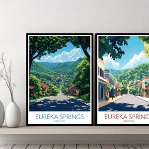 Eureka Springs Arkansas Poster Travel Print United States Carroll County Ozark Mountains Canvas Art Designer Gift Digital Illustration Decor