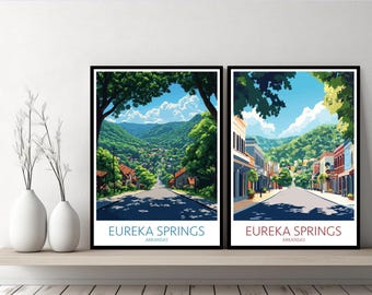 Eureka Springs Arkansas poster reizen afdrukken Verenigde Staten Carroll County Ozark Mountains canvas kunst ontwerper cadeau digitale afbeelding decor