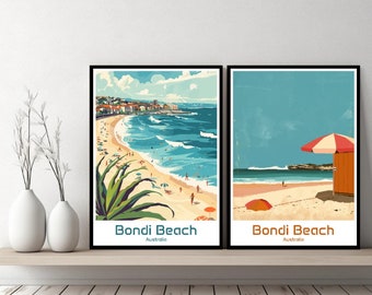 Bondi Beach Australia Poster Travel Print Australia Bondi Beach Canvas Wall Poster Cityscape Designer Gift Australia Illustration Decor