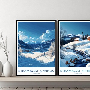 Steamboat Springs Colorado Poster Travel Print Steamboat Springs Ski Canvas Wall Poster Cityscape Designer Gift USA Illustration Decor