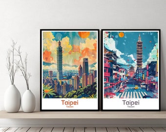 Taipei Taiwan Poster Travel Print Taipei Taiwan Canvas Poster Cityscape Designer Wall Art Adventure Retro Gift Illustration Home Decor