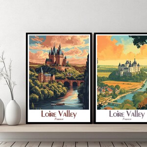 Valle del Loira Francia Cartel Viaje Francia Valle del Loira Impresión Lienzo Cartel Paisaje urbano Pared Arte Diseñador Pared Carteles Ilustración del Valle del Loira