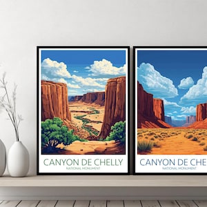 Monumento Nacional Canyon de Chelly, Arizona, pôster, impressão de viagem, EUA, Grand Canyon, tela, arte de parede, presente de designer, ilustração digital, decoração