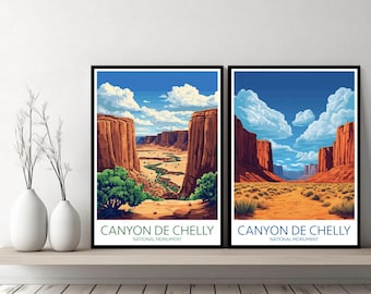 Monumento Nacional Canyon de Chelly, Arizona, pôster, impressão de viagem, EUA, Grand Canyon, tela, arte de parede, presente de designer, ilustração digital, decoração
