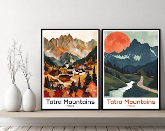 Tatra Mountains Poland Poster Travel Print Poland Tatras Canvas Poster Cityscape Art Designer Wall Poland Zakopane Retro Gift Illustration