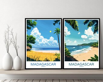 Madagascar Africa Poster Stampa di viaggio Antananarivo Madagascar Tela Poster da parete Paesaggio urbano Designer Retro Nord Africa Illustrazione Decorazione