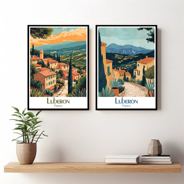 Luberon France affiche voyage France Luberon impression toile affiche paysage urbain art mural designer affiches murales château Luberon illustration