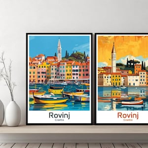 Rovinj Croatia Poster Travel Print Croatia Rovinj Canvas Poster Cityscape Art Designer Wall Croatia Retro Gift Illustration