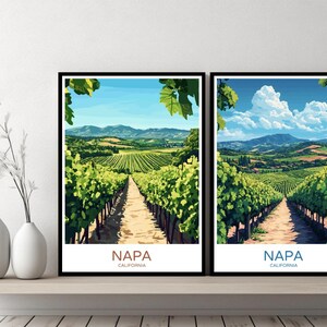 Napa California Vineyards Poster Travel Print Napa Valley Wine California USA Canvas Wall Poster Designer Gift Digital Illustration Decor