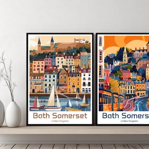 Bath England Poster Travel Somerset Bath Print Canvas Poster Cityscape Art Designer Wall Bath Somerset Retro Gift Illustration
