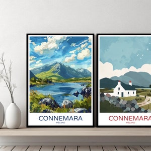 Connemara irlande affiche voyage impression comté de Galway Connemara toile affiche murale paysage urbain designer rétro irlande Illustration décor