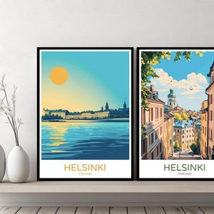 Helsinki Finland Poster Travel Print Helsinki Uusimaa Baltic Sea Canvas Wall Poster Cityscape Designer Gift Finland Illustration Decor