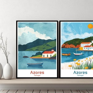Azores Portugal Poster Travel Print Portugal Azores Canvas Wall Poster Cityscape Designer Gift Portugal Illustration Decor