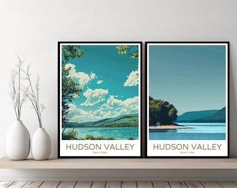 Hudson Valley New York Poster Travel Print United States Hudson River Canvas Wall Poster Cityscape Designer Gift USA Illustration Decor