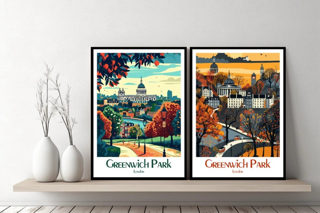 Greenwich Park London Poster Travel London Print Canvas Poster Cityscape Wall Art Designer Wall Posters Greenwich Park England Illustration