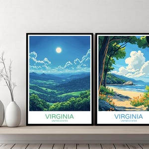 Virginia Poster Travel Print Virginia Beach Landscape Richmond United States Canvas Wall Poster Cityscape Designer Gift Illustration Decor