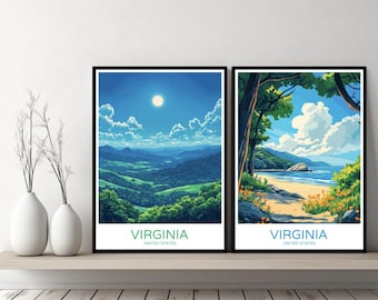 Affiche Virginia voyage impression Virginia Beach paysage Richmond États-Unis toile affiche murale paysage urbain designer cadeau Illustration déco