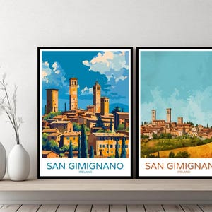 San Gimignano Italy Poster Travel Print Tuscany Siena San Gimignano Canvas Wall Poster Cityscape Designer Gift Italy Illustration