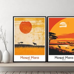 Masai Mara Kenya Poster Travel Print Kenya Masai Mara Canvas Poster Cityscape Designer Wall Kenya Retro Gift Illustration