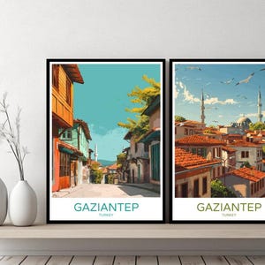 Gaziantep Turkey Poster Travel Print Gaziantep Kurds Syrian Anatolia Canvas Wall Poster Cityscape Designer Gift Turkey Illustration Decor