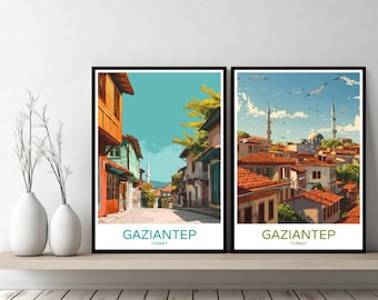 Gaziantep Turkey Poster Travel Print Gaziantep Kurds Syrian Anatolia Canvas Wall Poster Cityscape Designer Gift Turkey Illustration Decor