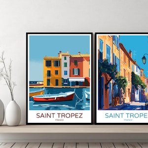 Saint Tropez France Poster Travel Print Provence-Alpes-Côte d'Azur Canvas Wall Poster Cityscape Designer Gift France Illustration Decor