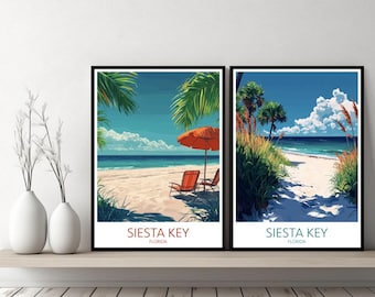 Siesta Key Florida Poster Travel Print Siesta Key Beach Roberts Bay Canvas Wall Poster Cityscape Designer Gift USA Illustration Decor