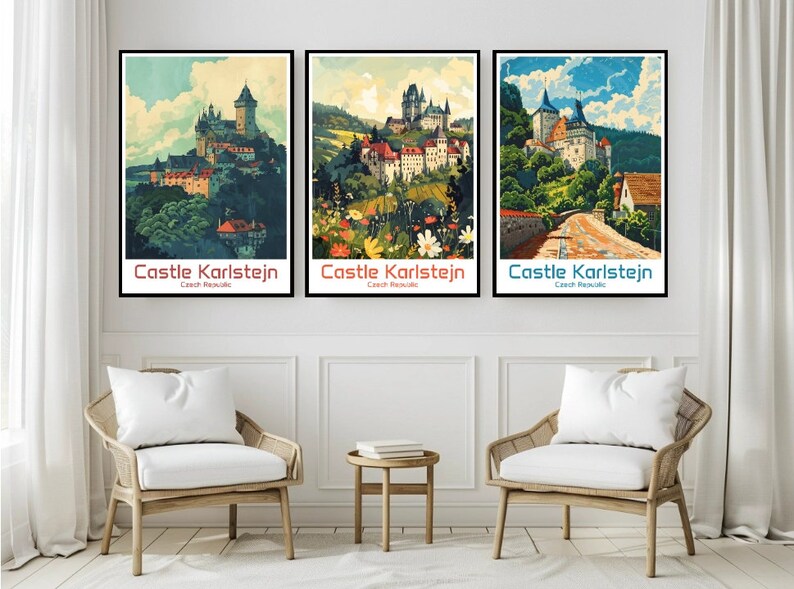 Poster Château De Karlštejn Tchécoslovaquie - Affiche Vintage HQ 50x70cm - Neuf Emballé