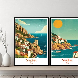 Sardinia Italy Poster Travel Italy Sardinia Print Canvas Poster Cityscape Wall Art Designer Wall Posters Sardinia Illustration