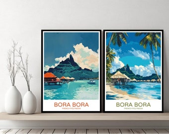 Bora Bora, Polinésia Francesa, pôster de viagem, impressão em tela de Bora Bora, Monte Otemanu, pôster de parede, paisagem urbana, presente de designer, ilustração da França, decoração
