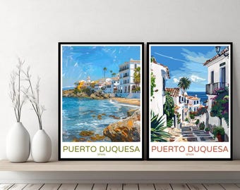 Puerto Duquesa Spain Poster Travel Print Puerto Duquesa Sabinillas Manilva Canvas Wall Poster Cityscape Designer Retro Illustration Decor