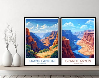 Cartaz do Parque Nacional do Grand Canyon, Arizona, impressão de viagem, Estados Unidos, Grand Canyon, tela, arte de parede, presente de designer, ilustração digital, decoração