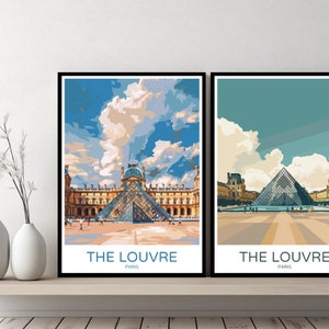 Louvre Paris Frankreich Poster Reisedruck Paris Louvre Eiffelturm Leinwand Wandposter Stadtbild Designer Geschenk Frankreich Illustration Dekor