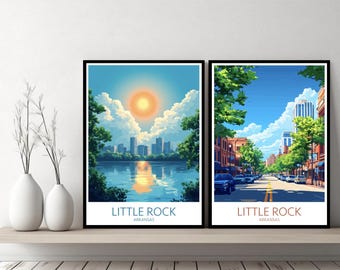 Cartaz de viagem de Little Rock, Arkansas, Estados Unidos, Little Rock, Condado de Pulaski, tela, arte de parede, presente de designer, ilustração digital, decoração
