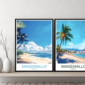 Manzanillo Mexico Poster Travel Print Manzanillo Colima Beach Ocean Canvas Wall Poster Cityscape Designer Retro Mexico Illustration Decor
