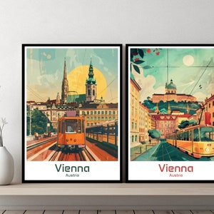 Viena Áustria Pôster Viagem Impressão Áustria Viena Tela Pôster Paisagem Urbana Arte Designer Parede Áustria Retro Presente Ilustração