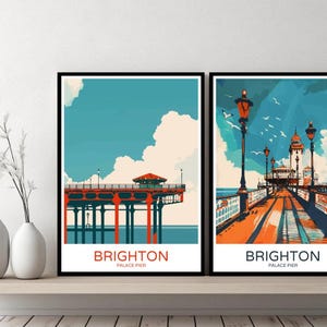 Brighton Palace Pier England Poster Travel Print East Sussex Brighton Palace Pier Canvas Wall Poster Cityscape Designer Gift Illustration