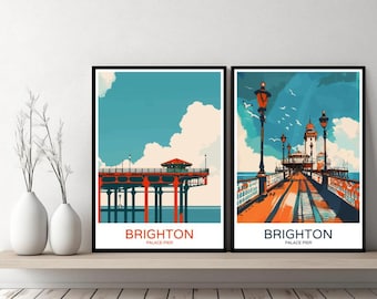 Pôster de viagem do píer do Palácio de Brighton, Inglaterra, East Sussex, pôster de parede em tela do píer do Palácio de Brighton, paisagem urbana, presente de designer, ilustração