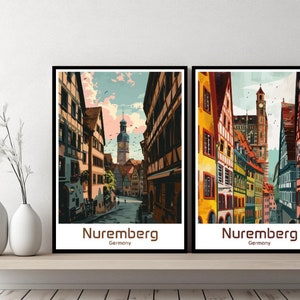 Nuremberg Germany Poster Travel Print Bavaria Nuremberg Canvas Poster Cityscape Art Designer Wall Germany Nuremberg Retro Gift Illustration