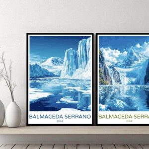 Balmaceda And Serrano Glaciers Chile Poster Travel Print Canvas Glaciers Chile Wall Poster Cityscape Designer Gift Chile Illustration Decor