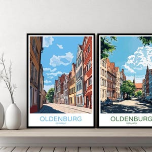 Oldenburg Germany Poster Travel Print Oldenburg Lower Saxony Canvas Wall Poster Cityscape Designer Gift Germany Illustration Decor