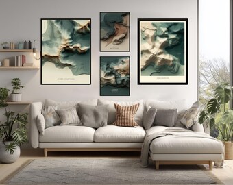 Andes Mountains Abstract Poster Earthy Bronze Green Map Art Modern Geometric Design Minimal Topographic Wall Print South America