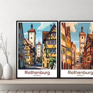 Rothenburg Duitsland poster reisafdruk Duitsland Rothenburg canvas poster stadsgezicht kunst ontwerper muur Duitsland retro cadeau illustratie