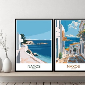 Naxos Greece Poster Travel Print Greece Naxos Cyclades South Aegean Canvas Wall Poster Cityscape Designer Gift Greece Illustration Decor