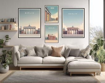 Retro Minimalist Travel Poster Of Brandenburg Gate Berlin Germany Neoclassical Landmark Historic City Wall Art