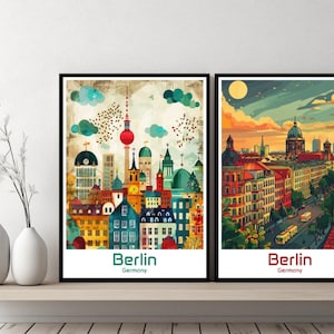 Berlin Germany Poster Travel Print Germany Berlin Canvas Poster Cityscape Art Designer Wall Germany Retro Gift Illustration